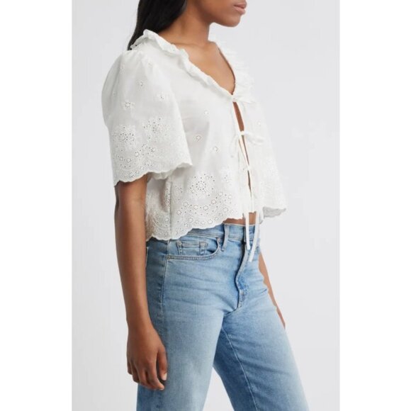 WAYF Camilla Eyelet Embroidered White Cotton Top SZ S NEW - Picture 3 of 6